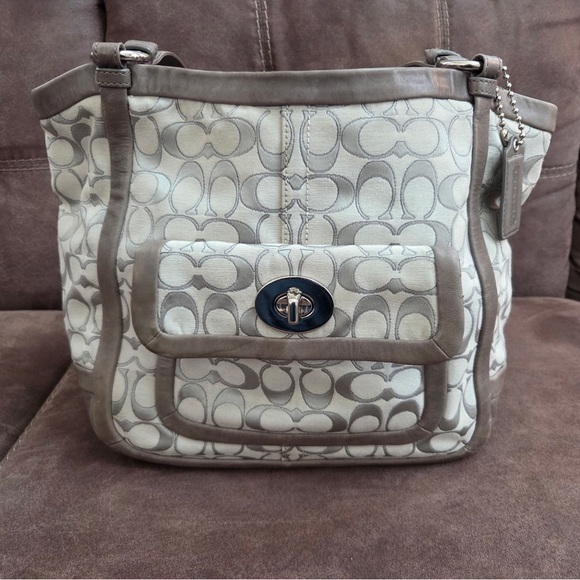 Coach Cream and Gray Signature Shoulder Bag - Picture 10 of 12